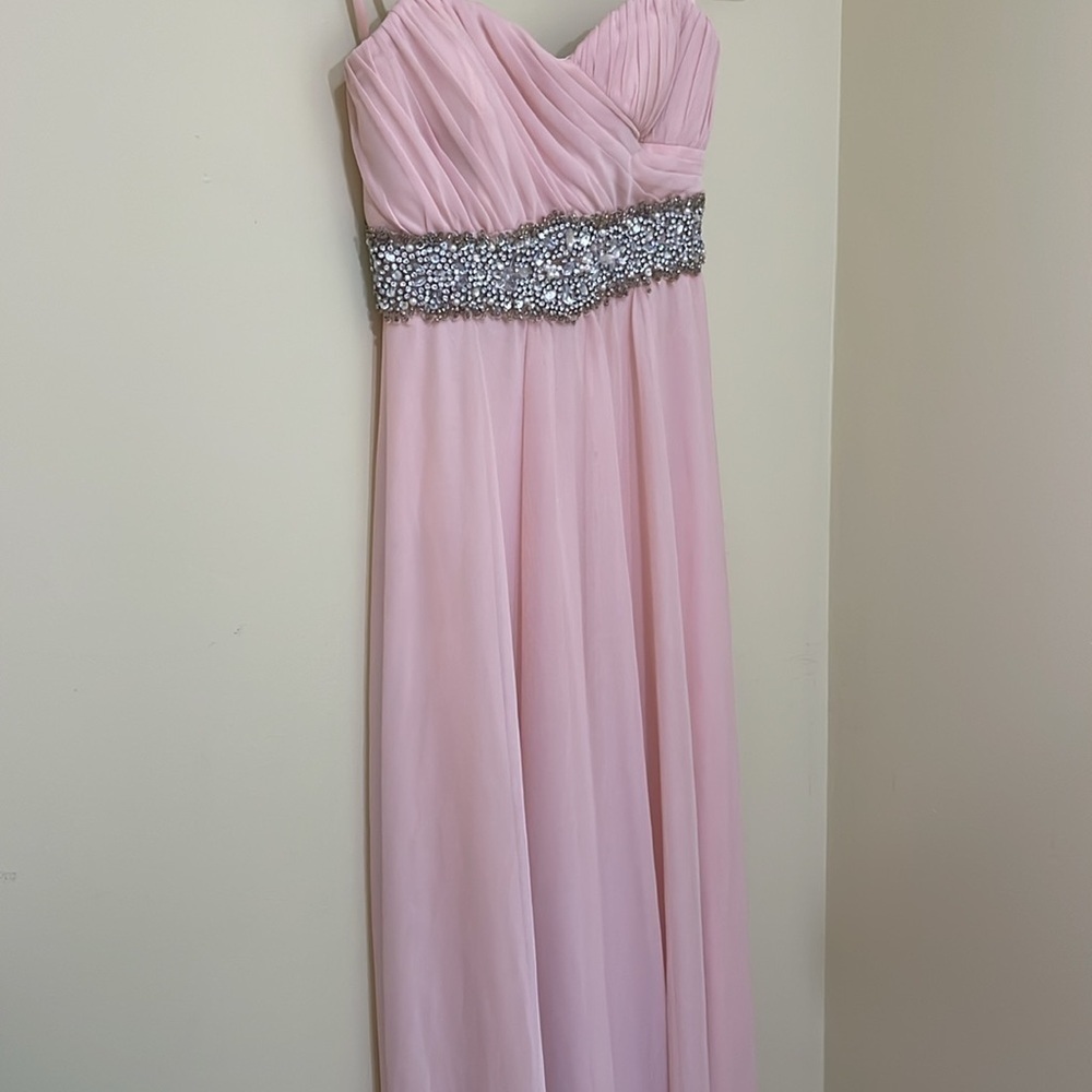 Pink Strapless Gown with Embellished Waist Size 5 -Waist about 26” - Picture 2 of 6